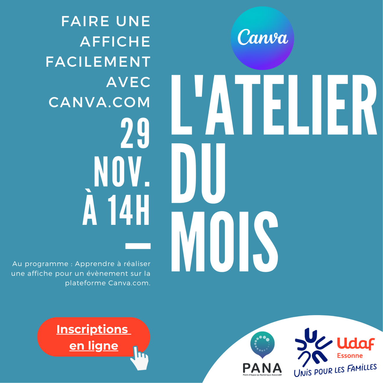 Atelier du mois de novembre : réaliser facilement une affiche sur Canva.com
