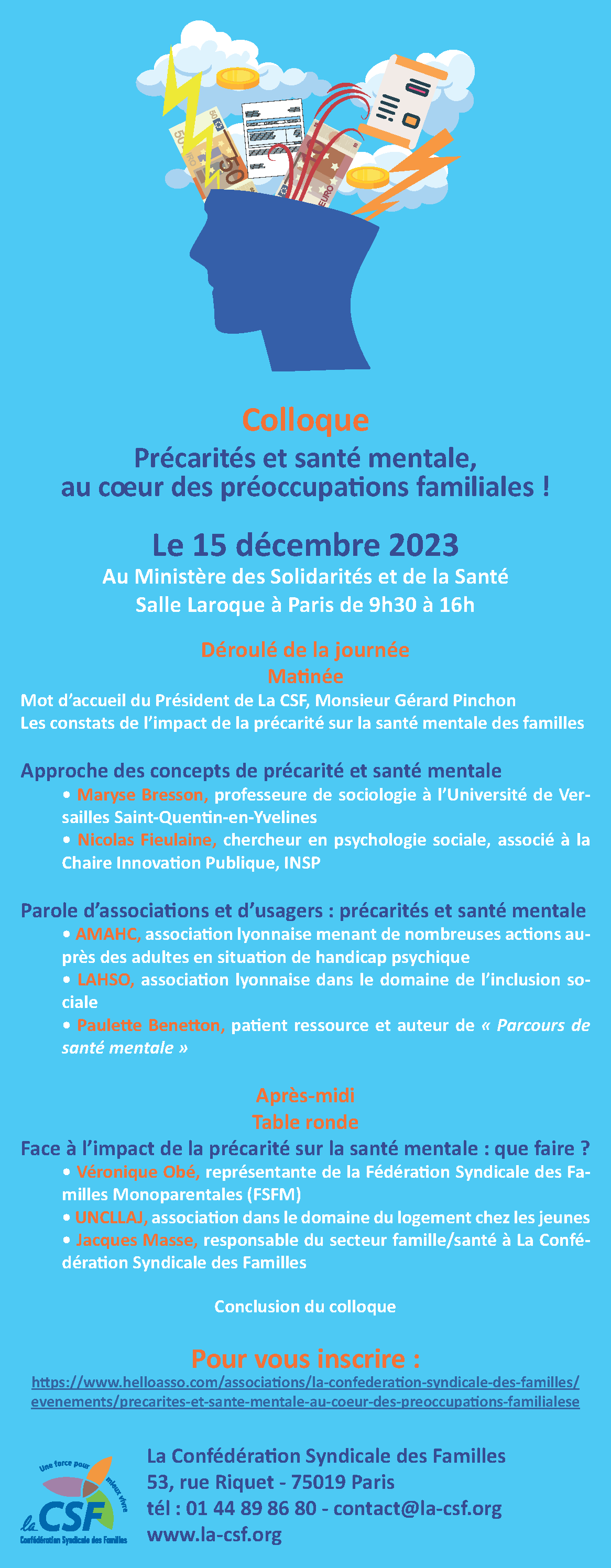 Colloque de la CSF ＂Précarité et santé mentale, au coeur des préoccupations familiales＂