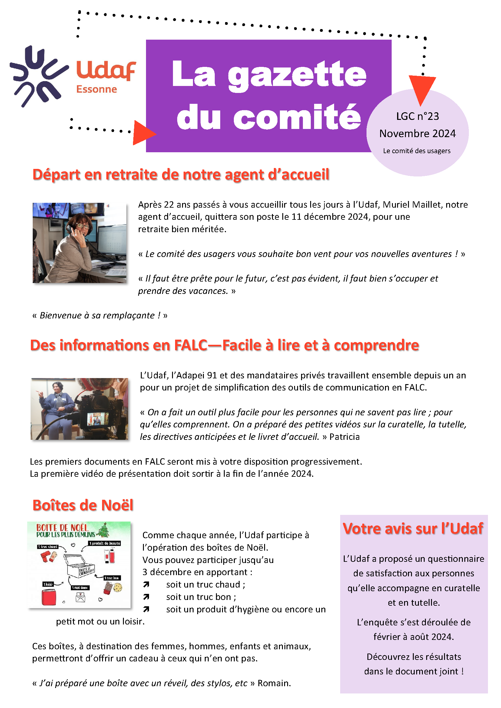 Gazette du Comité des usagers PJM novembre 2024
