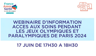 Visuel du webinaire du 17 juin de 17h30 à 18h30 sur l'accès aux soins pendant les jeux olympiques.