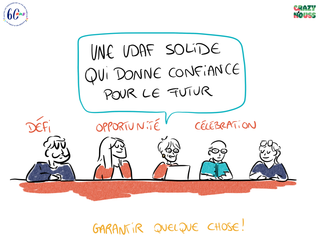 Dessin réalisé par Crazy N'ouss qui décrit le souhait pour l'avenir d'une Udaf solide qui donne confiance pour le futur.