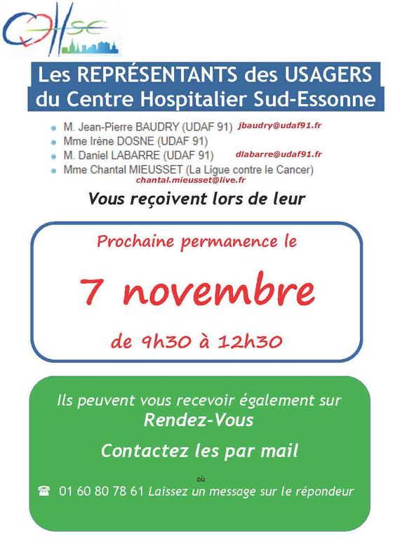 prochaine permanence le 7 novembre