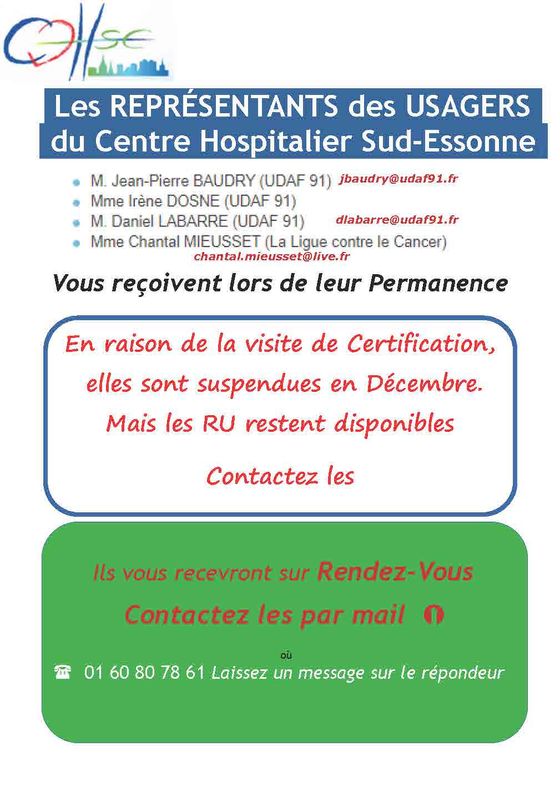 Suspension des permanences en décembre en raison de la certification.